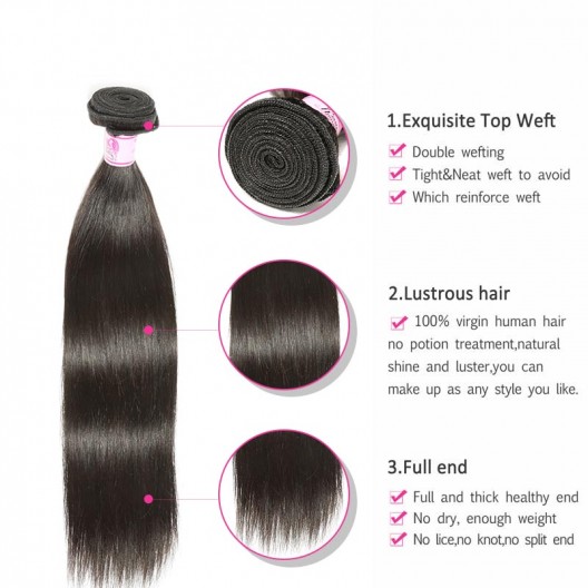 Beautyforever 3Bundles Straight Indian Human Hair Natural 3
