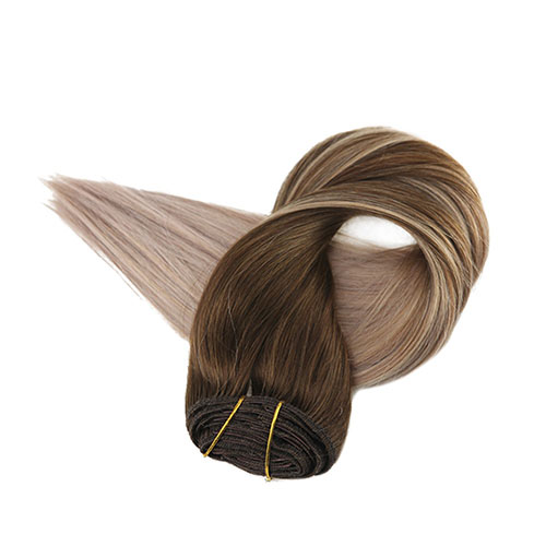 Volledige Shine Bruin Wortels Kleur Clip in Hair Extensions Dubbele Inslag 10 stks 100g Per Pakket Volledige Hoofd 100% remy Human Hair Clip Ins